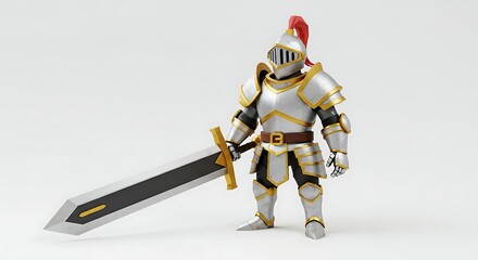 Naklejka premium Low Poly 3D Fantasy Knight Character