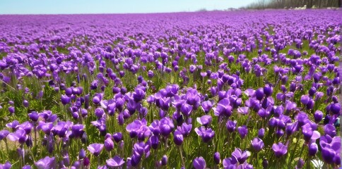 Fototapeta premium Vast Purple Wildflower Field Under a Bright Blue Sky