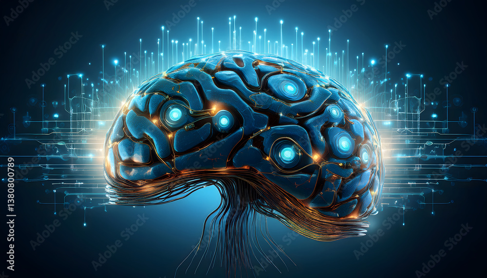 Aufkleber Futuristic brain design with circuit-like patterns and glowing elements, symbolizing technology and intelligence