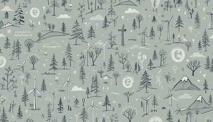 Obraz premium Whimsical Hand Drawn Style Nature Scene Featuring Renewable Energy