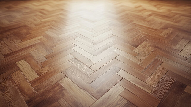 Seamless herringbone wood floor pattern with soft warm lighting showing clean finish and natural grain texture