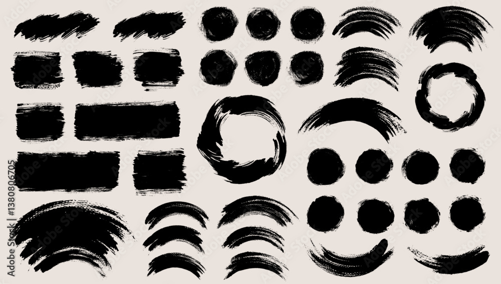 Aufkleber brush stroke vector backgrounds. painted curve and rectangle shapes, grunge curves and circles. roug