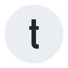 Obraz premium A clean and simple vector of the lowercase letter “t” in bold black typography centered on a white circular background. Perfect for logos, icons, or typography projects.