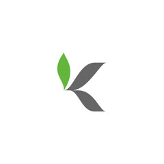 K leaf minimalist, K simple logo, green color