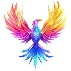 Obraz premium Vibrant Rainbow Phoenix Bird with Colorful Feathers Soaring High in Flight