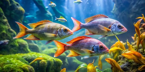 Naklejka premium Colorful Tropical Fish Swimming in Lush Underwater Environment