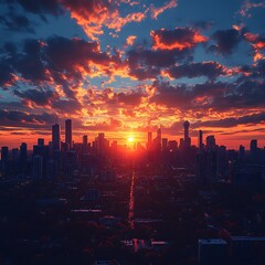 City skyline glowing sunset and soft light high resolution wallpaper