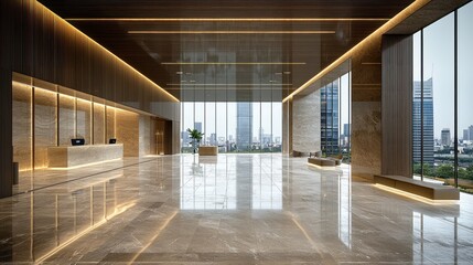 Modern Luxury Office Lobby with City View