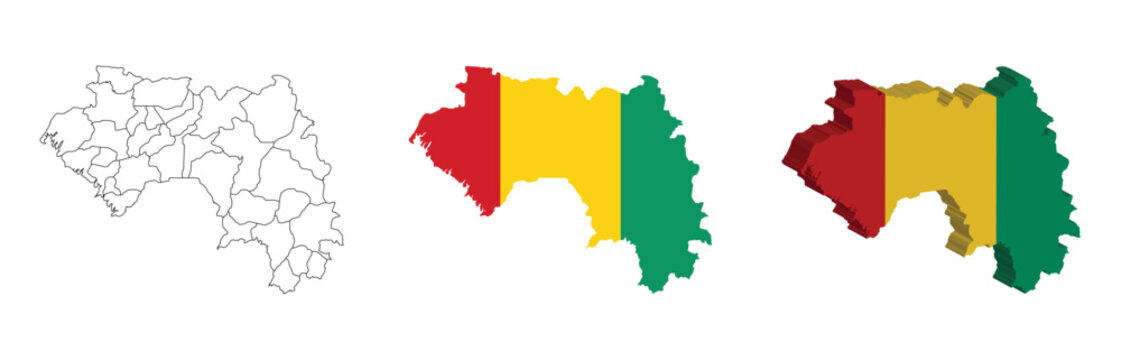 Guinea outline, fill with flag and 3d map
