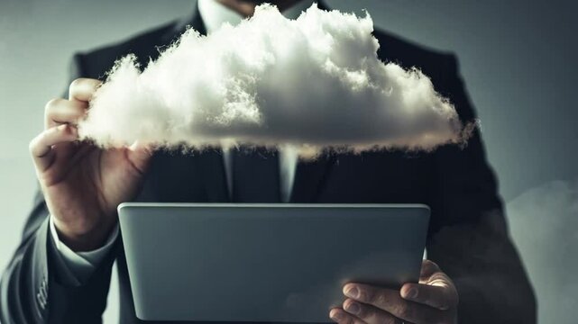 Businessman Engages With Cloud Computing Concept Using Tablet Generative AI