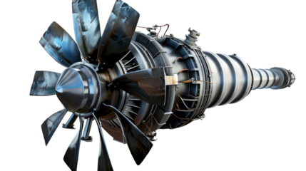 Powerful Turbine: A detailed shot of a powerful jet engine, showcasing its intricate design and robust build.