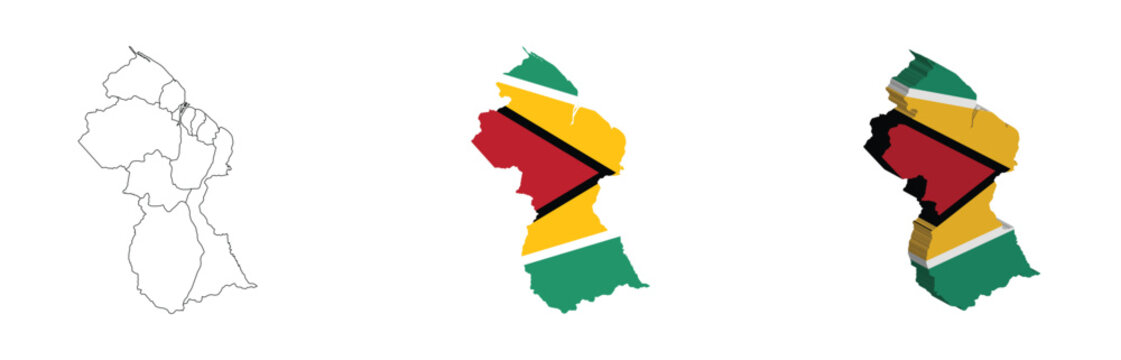 Guyana outline, fill with flag and 3d map