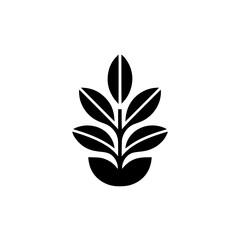 Minimalist Plant Icon: Black Silhouette on White Background