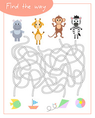 Help animals find their way. Lesson for children education and activities. Age 3-5.