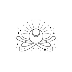 Celestial Lotus Flower: Minimalist Outline Illustration