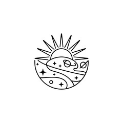 Celestial Sun and Space Logo, Minimalist Black and White