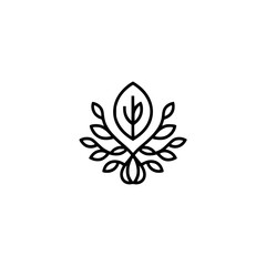 Minimalist Botanical Logo: Black Line Art on White Background