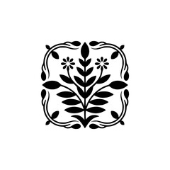 Elegant Black & White Floral Design on White, Minimalist, Logo Ready