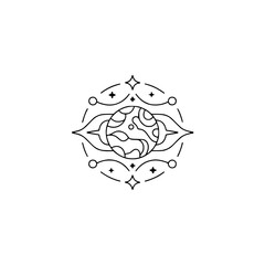 Minimalist Line Art Planet & Starry Mandala Design