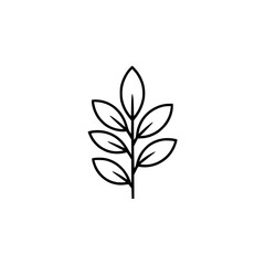 Minimalist Black Leaf Branch on White Background - Modern Logo, Design Element