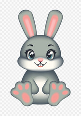 Cute sitting gray rabbit. Bunny. Easter. Symbol of Easter. Vector children's illustration.