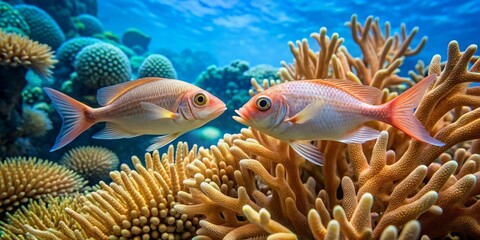 Colorful Coral Reef with Fish Swimming Amongst Vibrant Corals