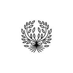 Minimalist Leafy Emblem: Circular Botanical Design in Black & White