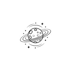 Minimalist Saturn Planet Icon with Stars - Line Art Illustration