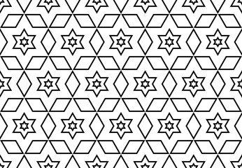 Abstract Seamless Outline Geometric Stars and Diamonds Pattern.