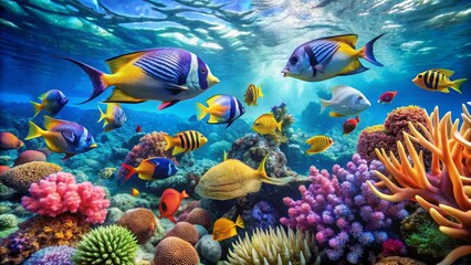 Vibrant Underwater Scene with Colorful Coral and Tropical Fish