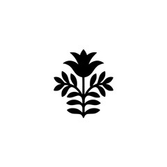 Black Floral Icon on White, Minimalist Design Element