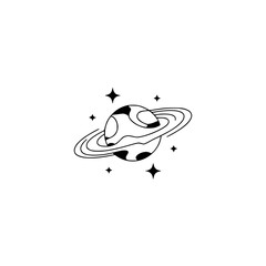 Minimalist Saturn Planet Illustration - Modern Line Art Space Design