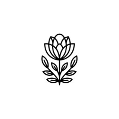 Minimalist Floral Line Art Logo: Flower & Leaves on White