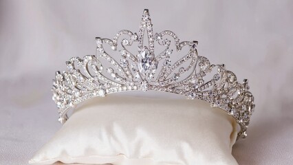 Obraz premium A luxurious silver tiara sits atop a plush pillow, perfect for weddings or special occasions