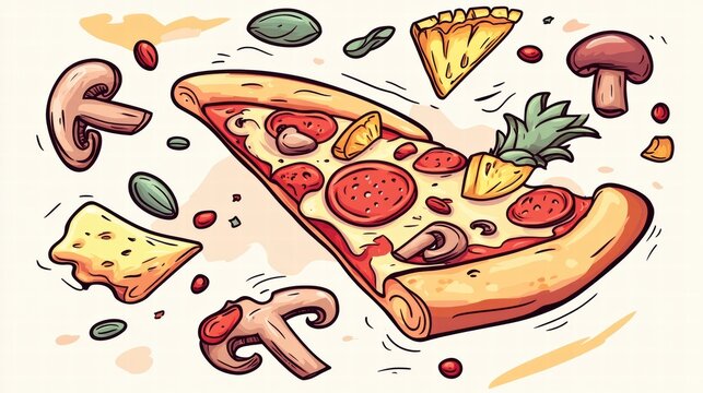 Colorful Slice of Pizza Surrounded by Toppings and Ingredients - Powered by Adobe