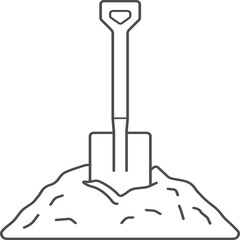 Professional Garden Hand Shovel Digging Tool in Soil Pile Line Art Vector Illustration icon for Landscaping and Gardening Equipment Design