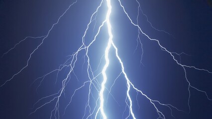 A dramatic shot of lightning striking through dark stormy clouds, with flashes of bright light and thunderous sound effects