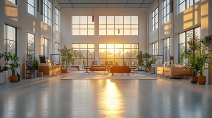 Smart office with employees using advanced robotics and automation, AI-powered business solutions, clean and modern design