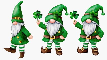 Fototapeta premium A trio of small, pointy-hatted creatures dressed in green