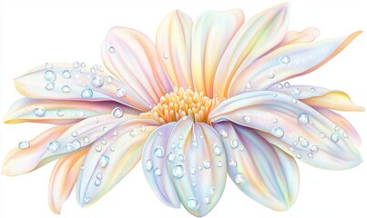 Obraz premium Pastel daisy with water drops on petals, isolated on white