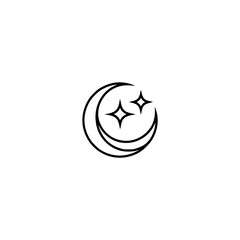 Minimalist Crescent Moon and Stars Logo on White Background