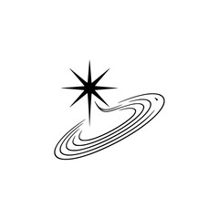 Minimalist Star & Orbital Design, Black & White Logo, Retro Style