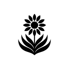 Black Flower Icon on White: Minimalist Botanical Illustration