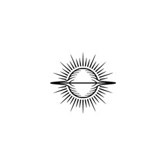 Celestial Emblem: Solar Flare Design, Black & White, Minimalist Style