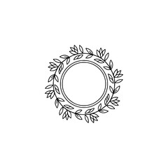 Minimalist Floral Circle Frame, Outline Design, Elegant Logo Element