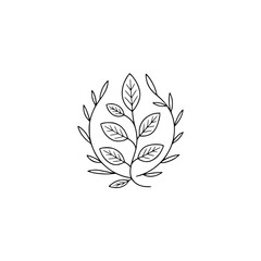 Minimalist Leafy Branch Logo Design, Black and White, Modern Style
