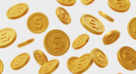 Floating gold coins with dollar signs in a dynamic arrangement symbolizing wealth and prosperity