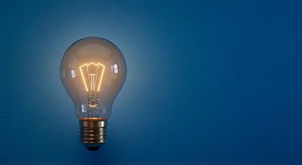 Illumination Against Azure Glowing Filament Deep Blue Backdrop A Single Bright Idea Amber Glow on Midnight Blue Vintage Light Electric Serenity The Warmth Of Innovation AI Generated