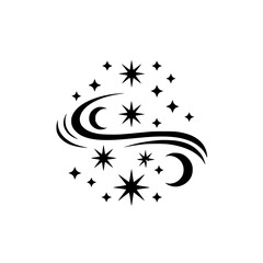 Celestial Swirl: Stars, Moons, and Wind - Minimalist Vector Design
