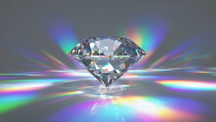 A single diamond sparkles on a smooth reflective surface